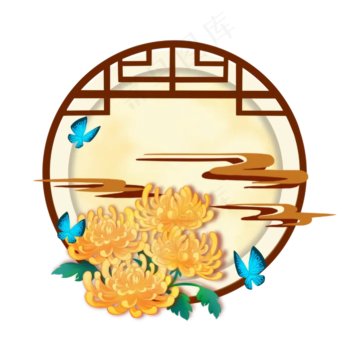 重阳中式窗月亮菊花(3000X3000(DPI:299))psd模版下载