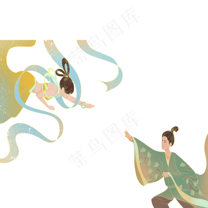 敦煌壁画风格中国神话牛郎织女(2000X2000(DPI:300))psd模版下载