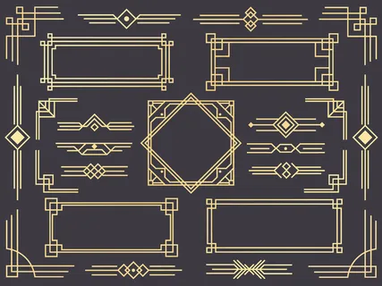 一套装饰艺术线条边框，金饰，分隔符和盖茨比风格的框架