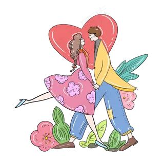 七夕节彩色手绘现代情侣造型