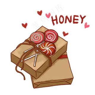 情人节手绘精美礼盒和糖果PNG