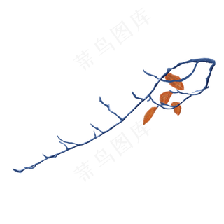 手绘蓝色枯树枝PNG元素
