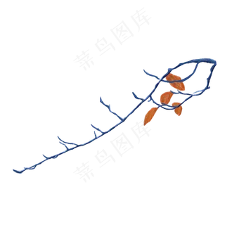 手绘蓝色枯树枝PNG元素