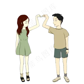 七夕情侣卡通手绘