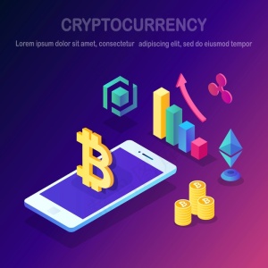 加密货币和区块链。挖掘比特币。虚拟货币的数字支付