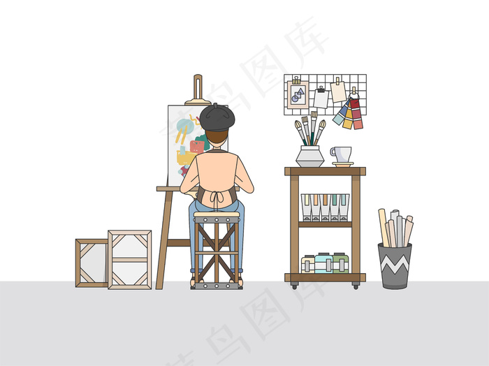 在画室工作的艺术画家eps,ai矢量模版下载