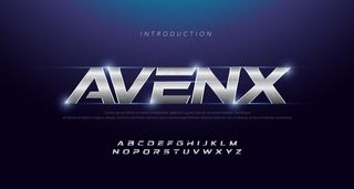 运动现代斜体字母银色字体。排版3d不锈钢发际银色字体