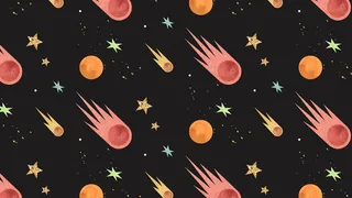 五颜六色的星系水彩涂鸦与彗星无缝模式