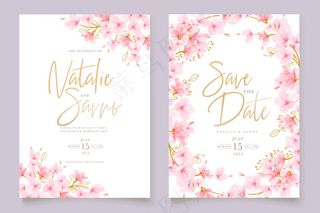 水彩樱花花卉和树叶卡套