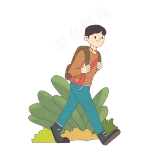 寒露主题背书包上学的男生手绘卡