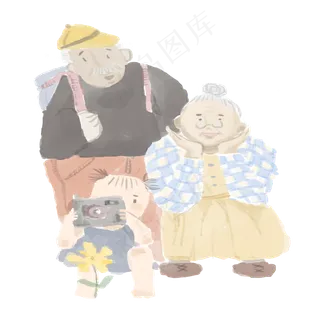 重阳节灰色调老人和孙儿的日常