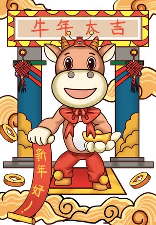 牛年插画 牛年海报 新春海报