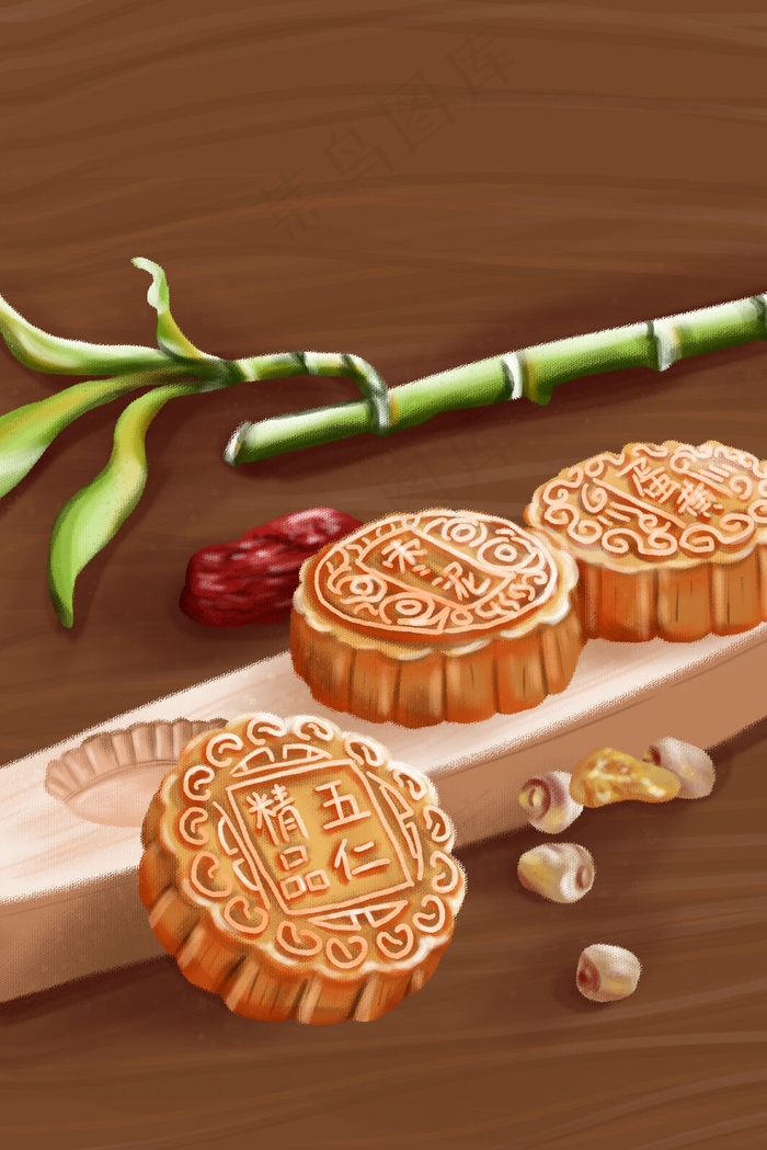 中秋节美食月饼红枣干果竹子中秋(3545*5315px 300 dpi )psd模版下载
