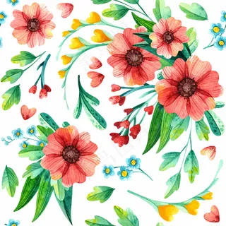 花卉无缝图案，植物水彩。