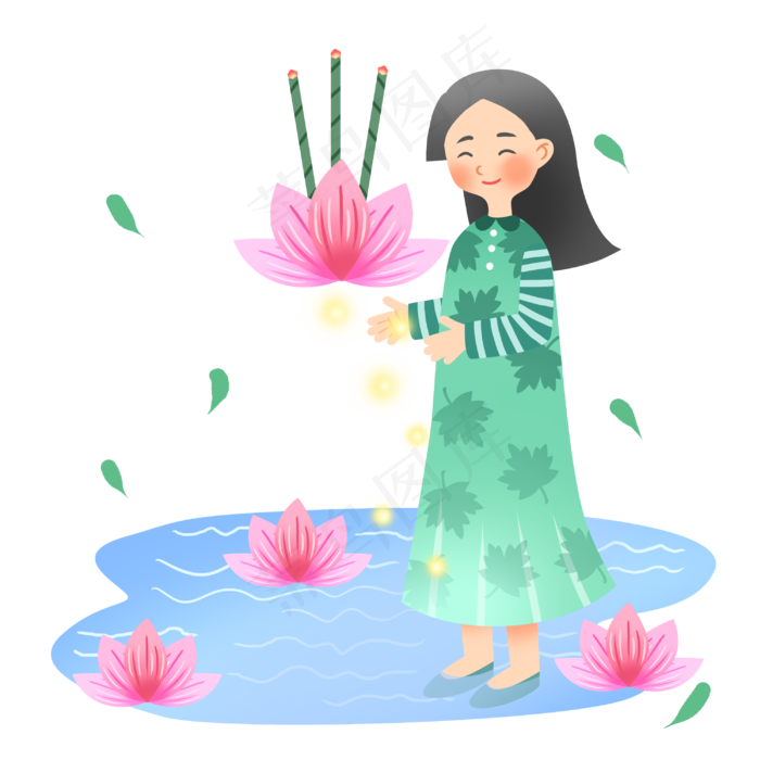 中元节放河灯女孩(3000X3000(DPI:300))psd模版下载