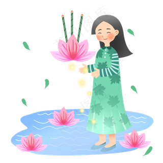 中元节放河灯女孩