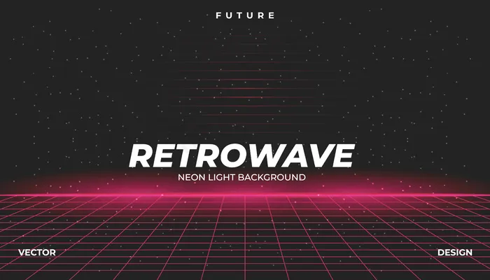 Retrowave赛博霓虹背景景观80年代风格。eps,ai矢量模版下载