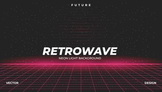 Retrowave赛博霓虹背景景观80年代风格。