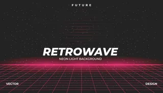 Retrowave赛博霓虹背景景观80年代风格。