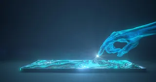 抽象的手触摸数字设备。3d渲染，