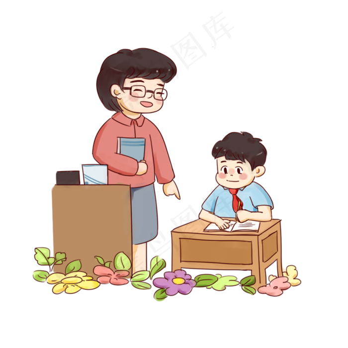 教师节手绘卡通免抠元素老师和学(2000X2000(DPI:300))psd模版下载