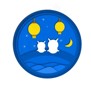 深蓝色中秋节月兔