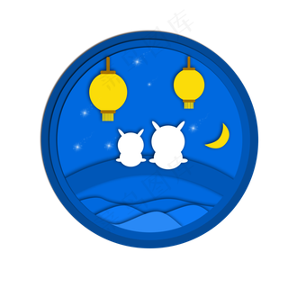 深蓝色中秋节月兔