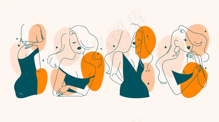 女性在优雅的线条艺术风格插图eps,ai矢量模版下载