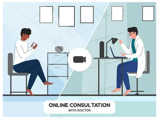 患者通过视频通话与医生进行在线咨询概念的说明。