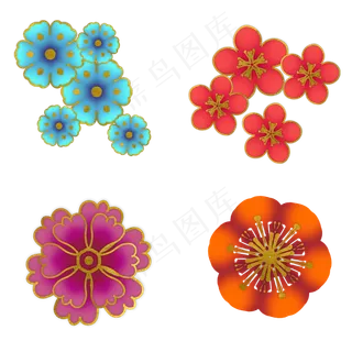 新春金边花花朵剪纸