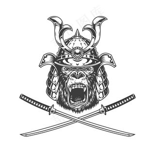 头戴武士头盔的凶猛大猩猩