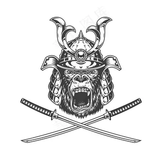 头戴武士头盔的凶猛大猩猩