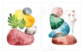 抽象形状水彩插图