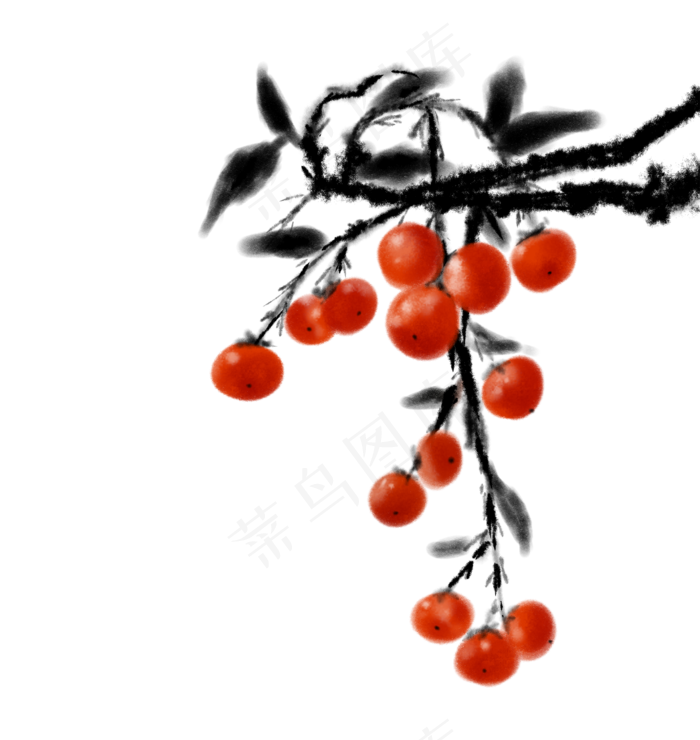 立冬水墨风柿子插画