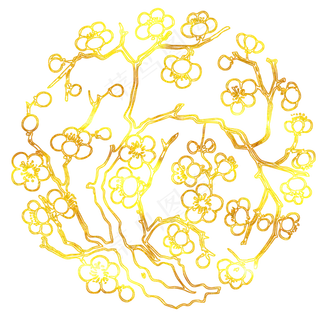 中国风传统梅花花纹烫金图案免抠