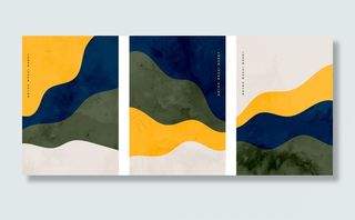 一套极简手绘抽象波浪图案