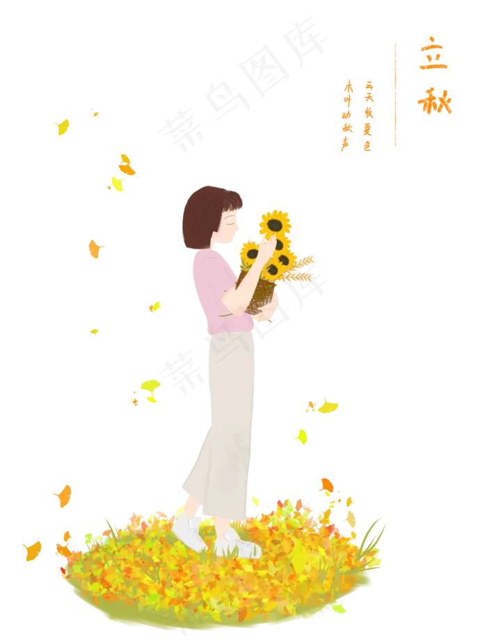 立秋植物节气银杏叶向日葵女孩场(2000X2643(DPI:300))psd模版下载