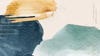 抽象艺术背景，蓝黄水彩纹理。日本波模式与亚洲风格的刷子划横幅banner。