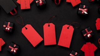 红色价格标签黑色和礼品盒