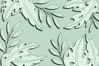 线性热带叶子，有柔和的颜色背景