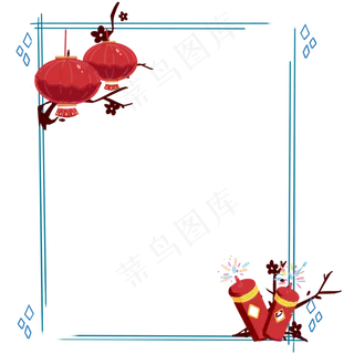 手绘中国风复古边框灯笼爆竹梅花