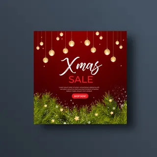圣诞节促销社交媒体横幅banner或方形宣传单,DM传单
