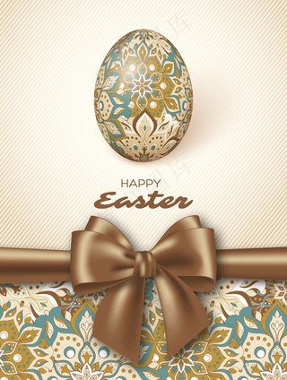 彩蛋红丝带复活节贺卡。