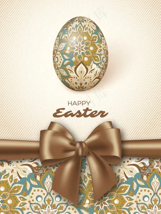 彩蛋红丝带复活节贺卡。