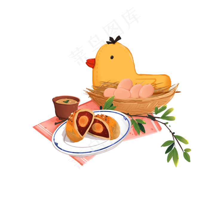 中秋节蛋黄酥皮月饼和物件组合(2000X2000(DPI:300))psd模版下载