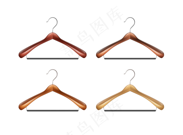 棕色木制衣架的矢量集，在白色背景上近距离隔离
