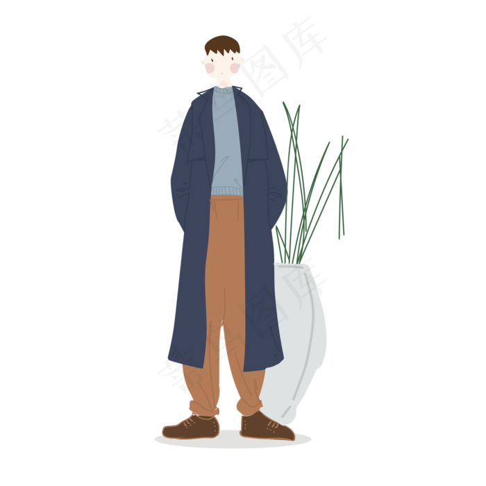 暖色简约插画风秋日清凉植物卡通