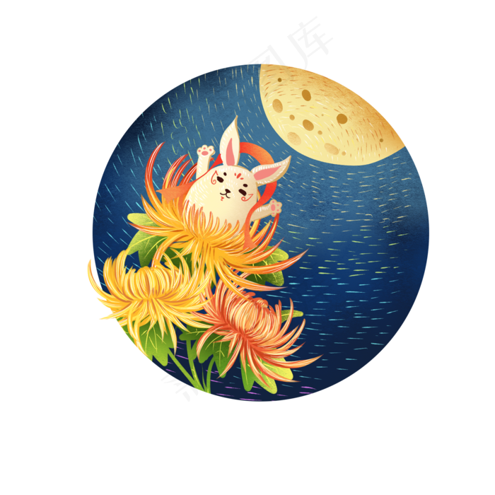 中秋节玉兔赏月插画商用兔子可爱