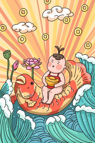年画娃娃福娃过年新年锦鲤金元宝