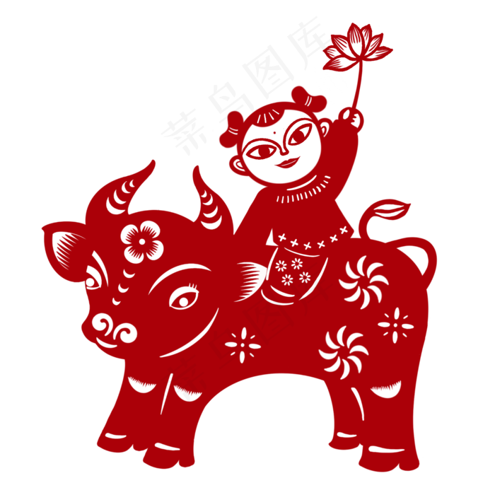 牛年新年年画福娃剪纸(2000X2000(DPI:264))psd模版下载